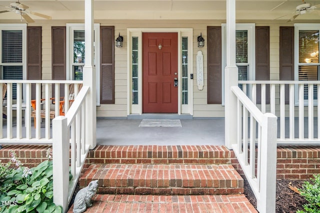203 W Hill Dr, Cary, NC 27519 - entrance to property with a ceiling fan and covered porch