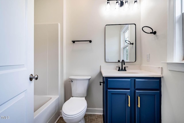 bathroom with vanity, baseboards, and toilet