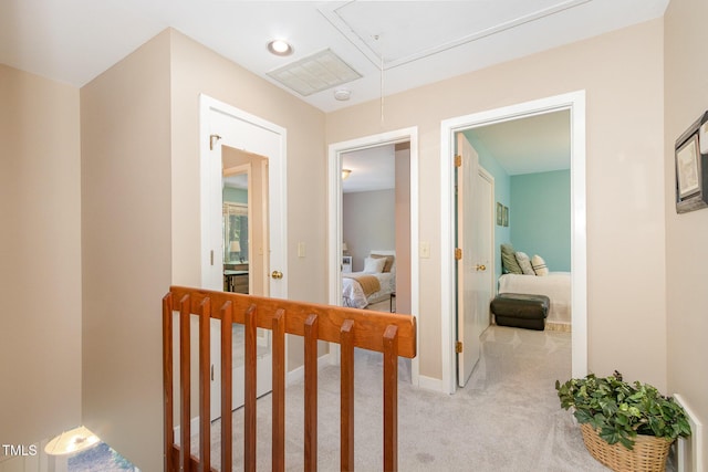 203 Old Forest Creek Dr, Chapel Hill, NC 27514 - corridor with attic access, light carpet, and baseboards