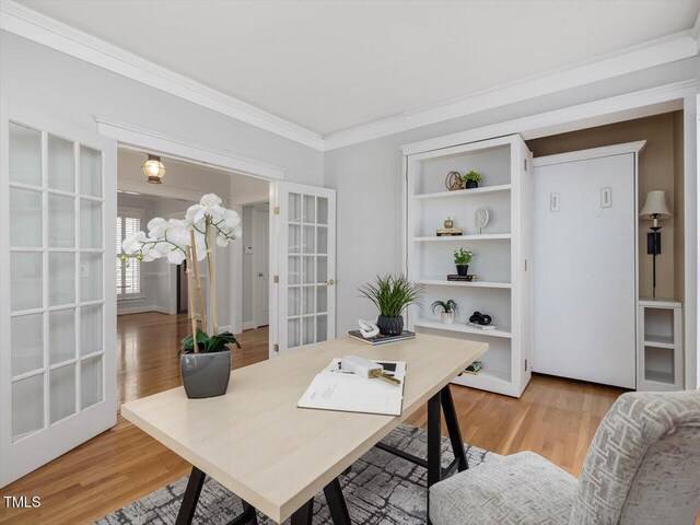 102 Westside Dr, Chapel Hill, NC 27516 - office space featuring ornamental molding, light wood-type flooring, and french doors
