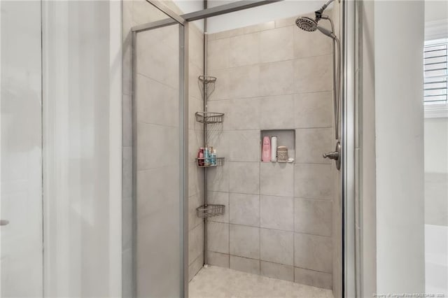 bathroom with a stall shower
