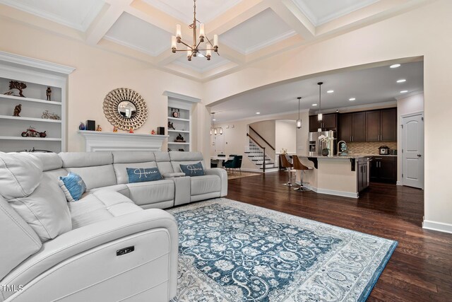 200 Vintage Hill Cir, Apex, NC 27539 - living area with a chandelier, arched walkways, dark wood-type flooring, stairway, and recessed lighting
