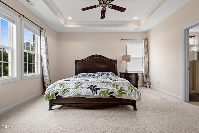 200 Vintage Hill Cir, Apex, NC 27539 - bedroom with carpet, a raised ceiling, baseboards, recessed lighting, and ornamental molding