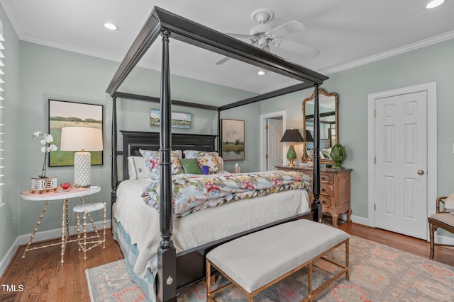 1813 Carrington Dr, Raleigh, NC 27615 - bedroom with ornamental molding, baseboards, wood finished floors, recessed lighting, and ceiling fan
