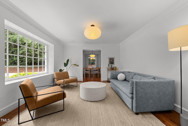 1706 Rangecrest Rd, Raleigh, NC 27612 - living area featuring wood finished floors, ornamental molding, and baseboards