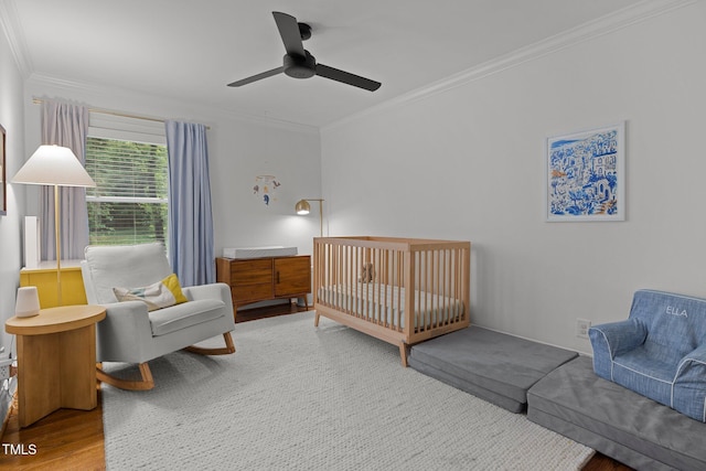1706 Rangecrest Rd, Raleigh, NC 27612 - bedroom featuring ornamental molding, wood finished floors, and ceiling fan