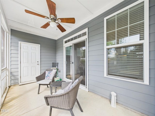 view of patio / terrace featuring a ceiling fan and a porch