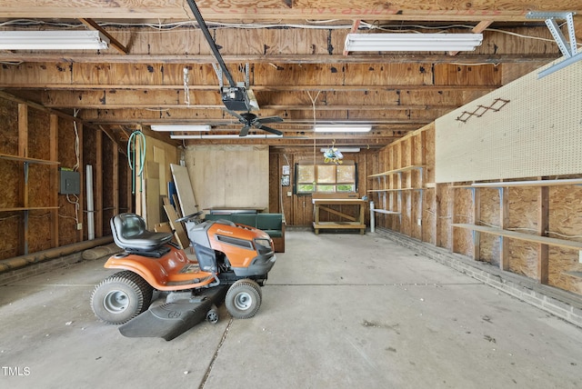 garage with a garage door opener
