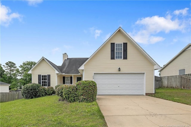 108 Yasmine Dr, Raeford, NC 28376 - traditional home featuring a garage, concrete driveway, and a chimney