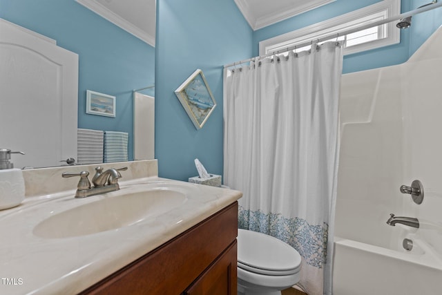 232 Shady Hollow Ln, Garner, NC 27529 - full bathroom featuring ornamental molding, vanity, shower / bath combo, and toilet