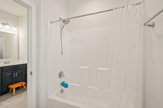 full bathroom with tile patterned flooring, tub / shower combination, and vanity