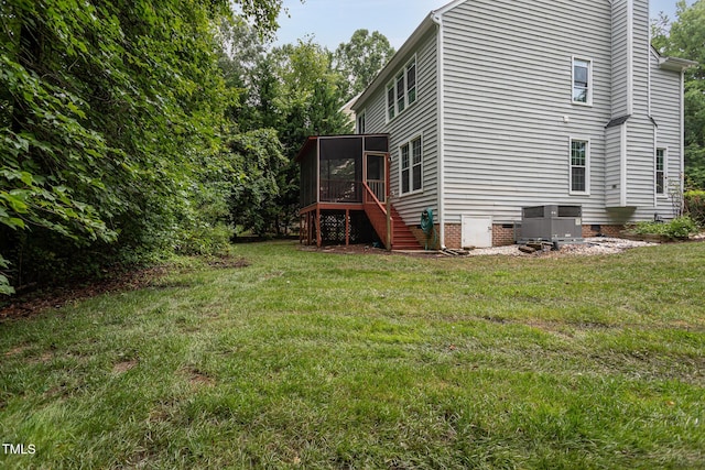 9305 Dominion Blvd, Raleigh, NC 27617 - view of side of home with a sunroom, stairs, a lawn, and crawl space