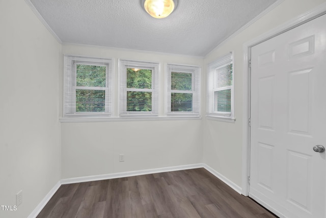 313 W Church St, Angier, NC 27501 - spare room featuring a textured ceiling, dark wood finished floors, baseboards, and ornamental molding