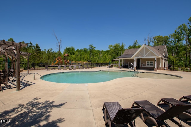 174 Walking Path Pl, Hillsborough, NC 27278 - community pool with a pergola, a patio, and view of scattered trees