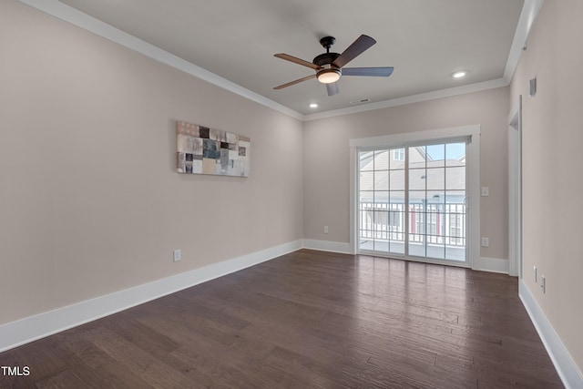 10330 Sablewood Dr Unit 104, Raleigh, NC 27617 - unfurnished room featuring dark wood-style floors, crown molding, a ceiling fan, and recessed lighting