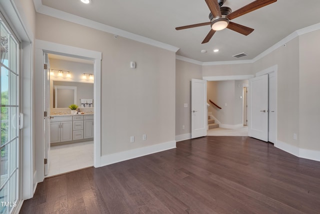 10330 Sablewood Dr Unit 104, Raleigh, NC 27617 - unfurnished bedroom with ornamental molding, wood finished floors, recessed lighting, and ensuite bath