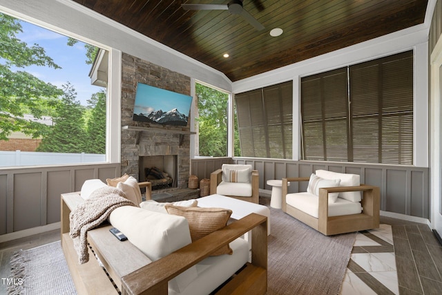 5308 Montclair Dr, Raleigh, NC 27609 - view of patio with an outdoor living space with a fireplace and ceiling fan