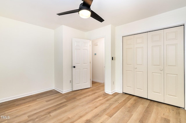 17 Crystal Oaks Ct, Durham, NC 27707 - unfurnished bedroom featuring light wood-type flooring, baseboards, a closet, and ceiling fan