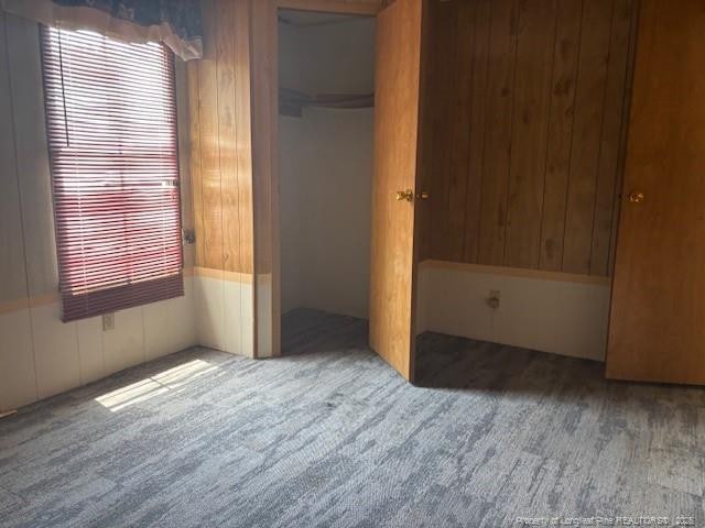 5689 NE Maxwell Rd NW, Stedman, NC 28391 - unfurnished bedroom featuring carpet, wooden walls, a closet, and multiple windows