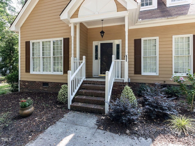 301 Monterey Ct, Benson, NC 27504 - doorway to property featuring crawl space and roof with shingles