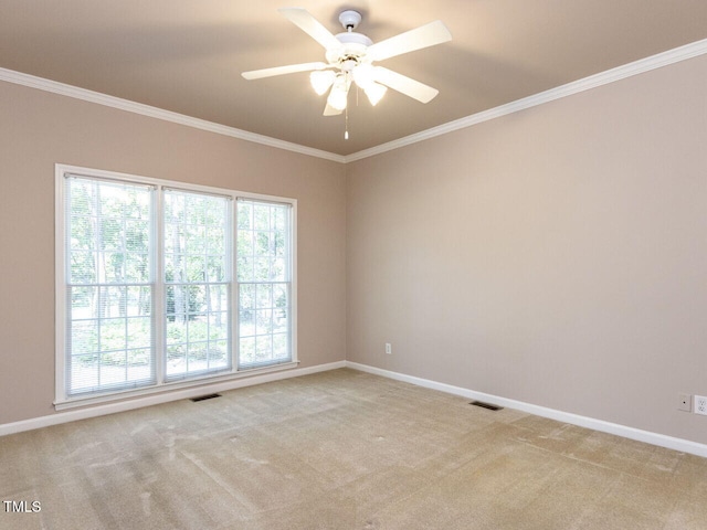 301 Monterey Ct, Benson, NC 27504 - spare room with light colored carpet, baseboards, crown molding, and a ceiling fan