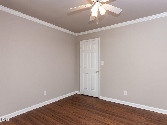 301 Monterey Ct, Benson, NC 27504 - unfurnished room with dark wood-style flooring, baseboards, ornamental molding, and a ceiling fan