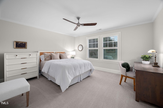 829 Churton Pl, Cary, NC 27518 - carpeted bedroom featuring crown molding, baseboards, ceiling fan, and a desk
