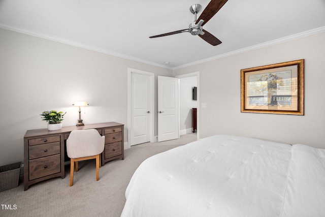 829 Churton Pl, Cary, NC 27518 - bedroom featuring crown molding, light colored carpet, and ceiling fan