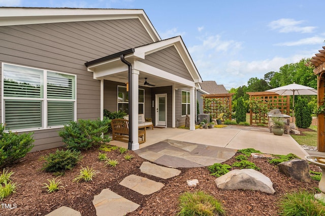 829 Churton Pl, Cary, NC 27518 - view of patio / terrace with ceiling fan and grilling area