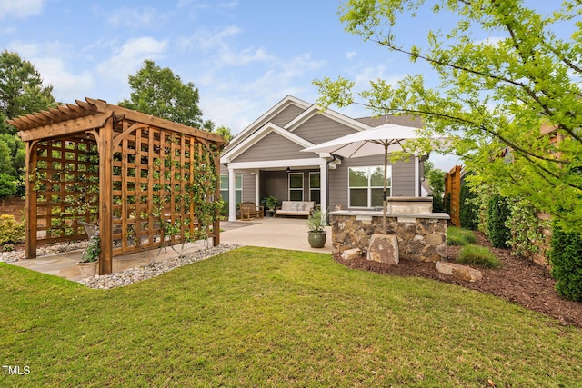 829 Churton Pl, Cary, NC 27518 - rear view of house with a patio area, a yard, and a ceiling fan