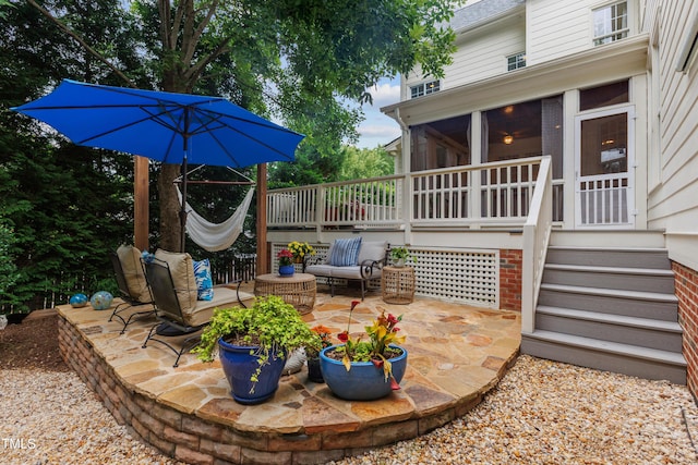 200 Cobblepoint Way, Holly Springs, NC 27540 - view of patio featuring a sunroom