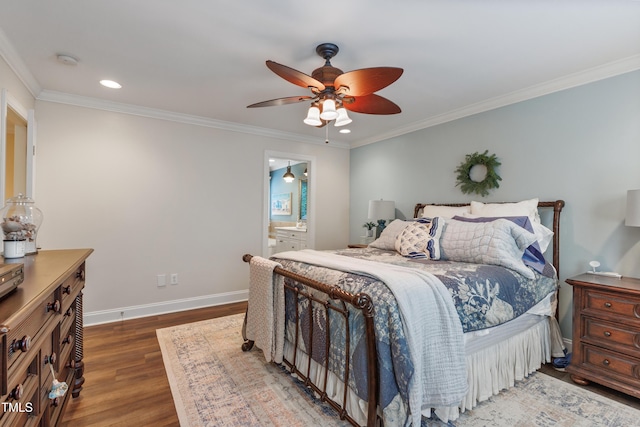 200 Cobblepoint Way, Holly Springs, NC 27540 - bedroom with wood finished floors, ornamental molding, baseboards, recessed lighting, and a ceiling fan