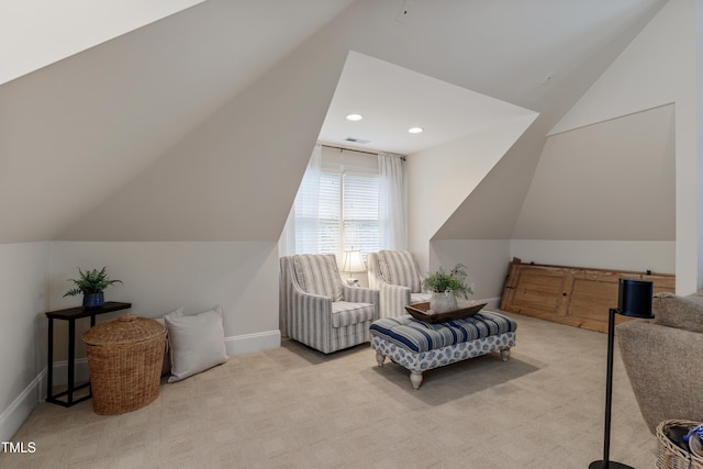 200 Cobblepoint Way, Holly Springs, NC 27540 - living area featuring lofted ceiling, carpet, baseboards, and recessed lighting