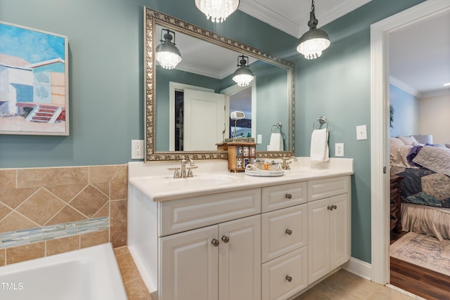 200 Cobblepoint Way, Holly Springs, NC 27540 - bathroom with ensuite bath, ornamental molding, double vanity, and a bathtub