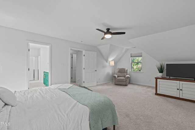 3204 Plaza Pl, Raleigh, NC 27612 - carpeted bedroom with ceiling fan and vaulted ceiling