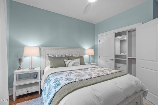 2711 Jordan Pointe Blvd, New Hill, NC 27562 - bedroom with wood finished floors and ceiling fan