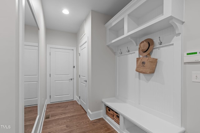 2711 Jordan Pointe Blvd, New Hill, NC 27562 - mudroom with dark wood-style floors, baseboards, and recessed lighting