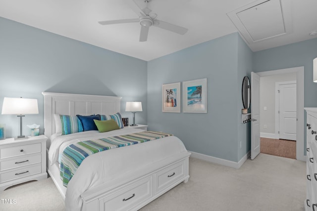 2711 Jordan Pointe Blvd, New Hill, NC 27562 - bedroom with light colored carpet, ceiling fan, and baseboards