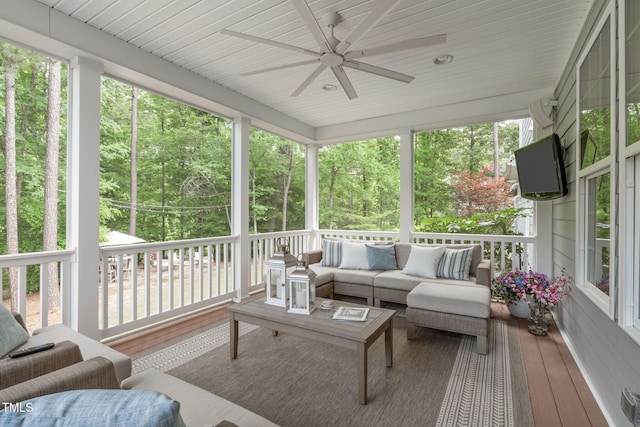 2711 Jordan Pointe Blvd, New Hill, NC 27562 - sunroom / solarium featuring outdoor lounge area and a ceiling fan