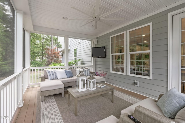 2711 Jordan Pointe Blvd, New Hill, NC 27562 - sunroom / solarium featuring an outdoor hangout area and a ceiling fan