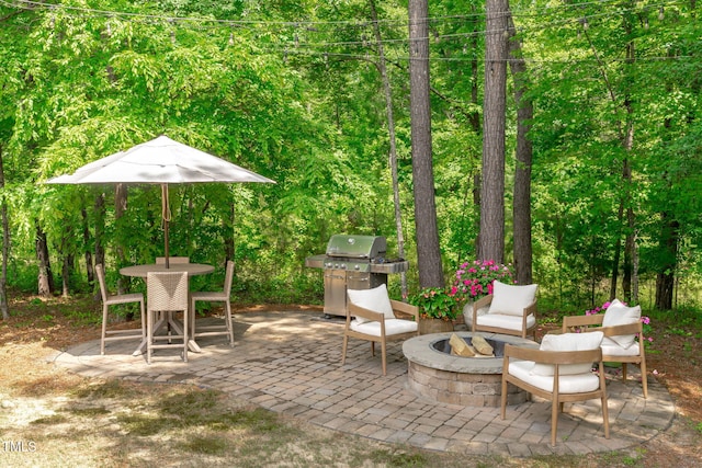 2711 Jordan Pointe Blvd, New Hill, NC 27562 - view of patio / terrace featuring a grill and a fire pit
