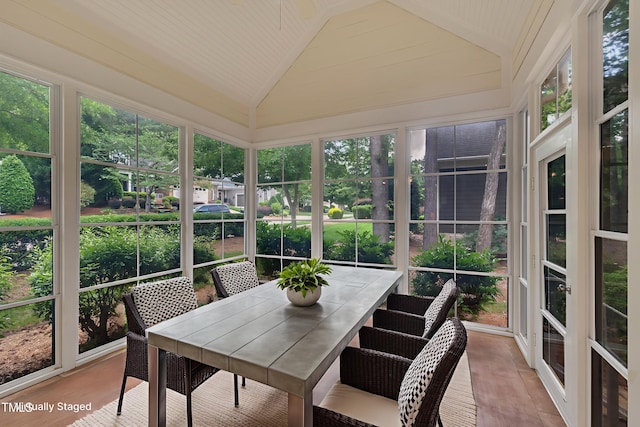 1608 Heritage Links Dr, Wake Forest, NC 27587 - sunroom / solarium featuring vaulted ceiling, outdoor dining space, plenty of natural light, and wood finished floors