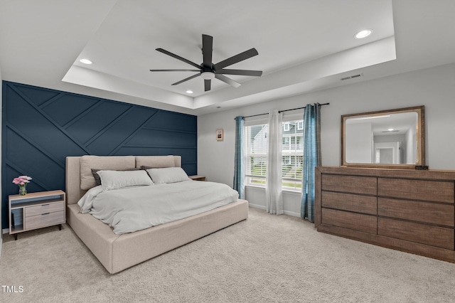 8925 Lee Brown Ridge Dr, Wake Forest, NC 27587 - carpeted bedroom with a raised ceiling, recessed lighting, and a ceiling fan