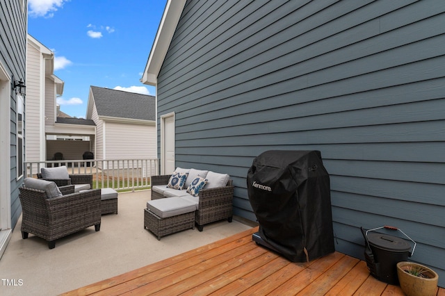 8925 Lee Brown Ridge Dr, Wake Forest, NC 27587 - wooden deck with outdoor lounge area and a grill