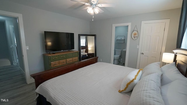 4613 Nesbit Ct, Raleigh, NC 27616 - bedroom with wood finished floors, ensuite bath, and ceiling fan
