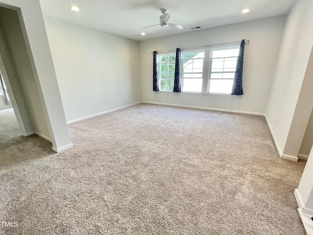 8813 Moss Glen Dr, Raleigh, NC 27617 - carpeted empty room featuring ceiling fan, recessed lighting, and baseboards
