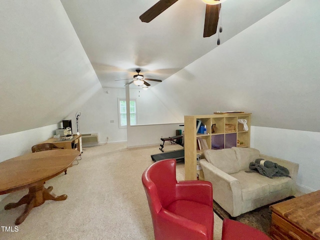 327 Beavertail Rd, Henderson, NC 27537 - sitting room featuring a ceiling fan, lofted ceiling, and carpet