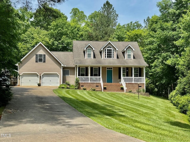 327 Beavertail Rd, Henderson, NC 27537 - cape cod-style house with driveway, a porch, crawl space, a garage, and a front lawn