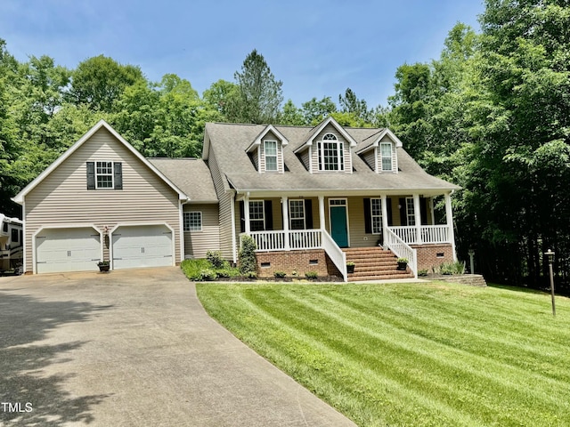 327 Beavertail Rd, Henderson, NC 27537 - cape cod-style house featuring crawl space, driveway, a garage, a porch, and a front lawn