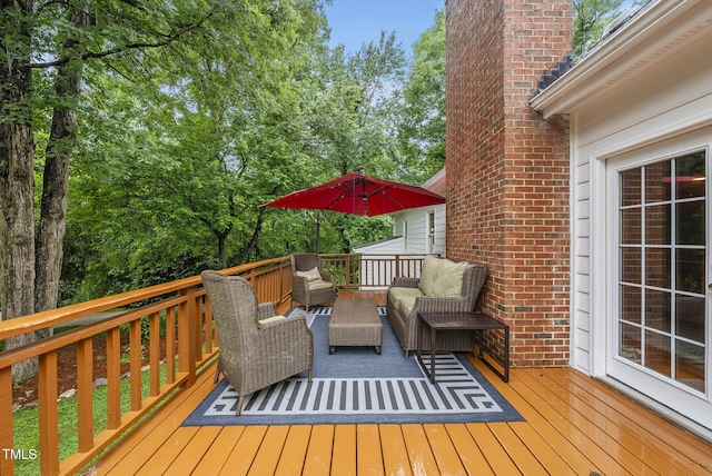 wooden deck with outdoor lounge area